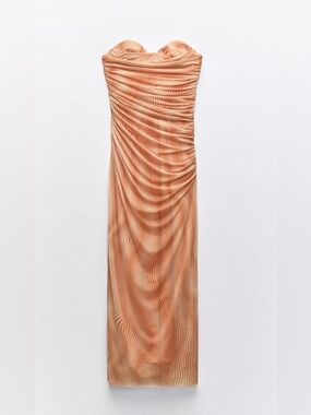 Zara Strapless Printed Tulle Midi Dress - Oranges - NWT